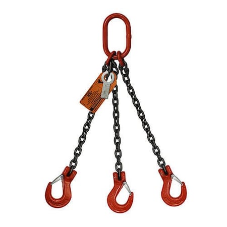 Hsi Three Leg Bridle Chain Slng, 3/8 in dia, 20ft L, Oblong Link to Slng Hook, 22,900lb Lmt 10TOS3/8-20